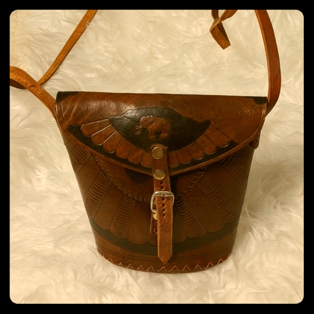 Vintage Hand-tool leather crossbody purse